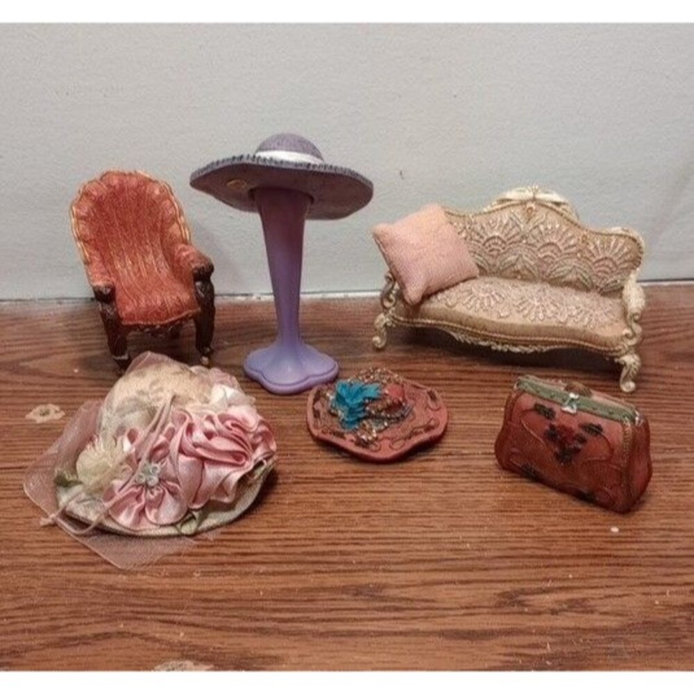 Vintage Decorative Doll Hat Ornaments And Furniture As Is.